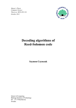 Decoding Algorithms of Reed-Solomon Code