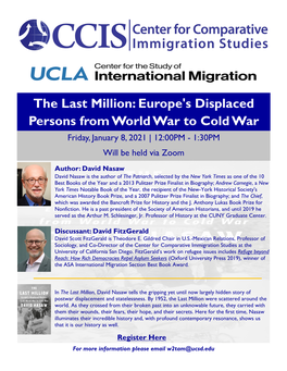 Europe's Displaced Persons from World War to Cold War Friday, January 8, 2021 | 12:00PM - 1:30PM Will Be Held Via Zoom