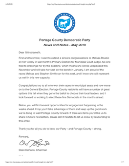 Portage County Democratic Party News and Notes - May 2019