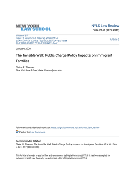 The Invisible Wall: Public Charge Policy Impacts on Immigrant Families