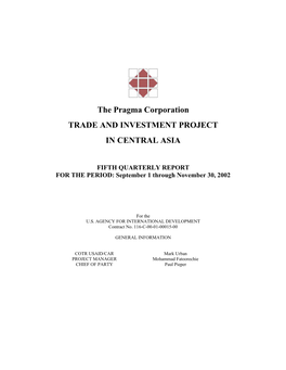 The Pragma Corporation TRADE and INVESTMENT PROJECT in CENTRAL ASIA