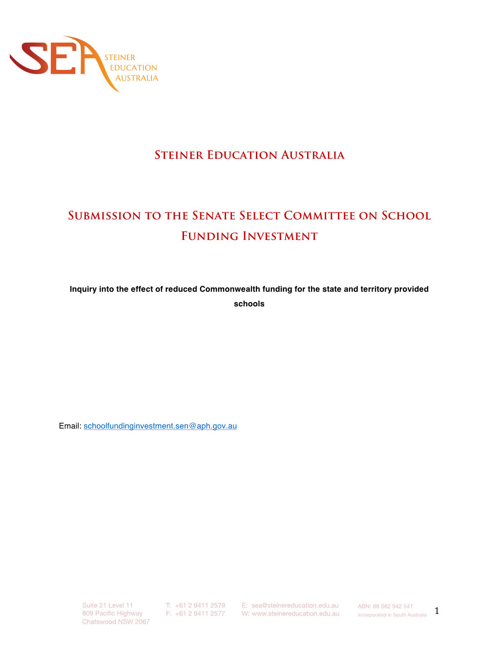 Steiner Education Australia Submission to the Senate Select