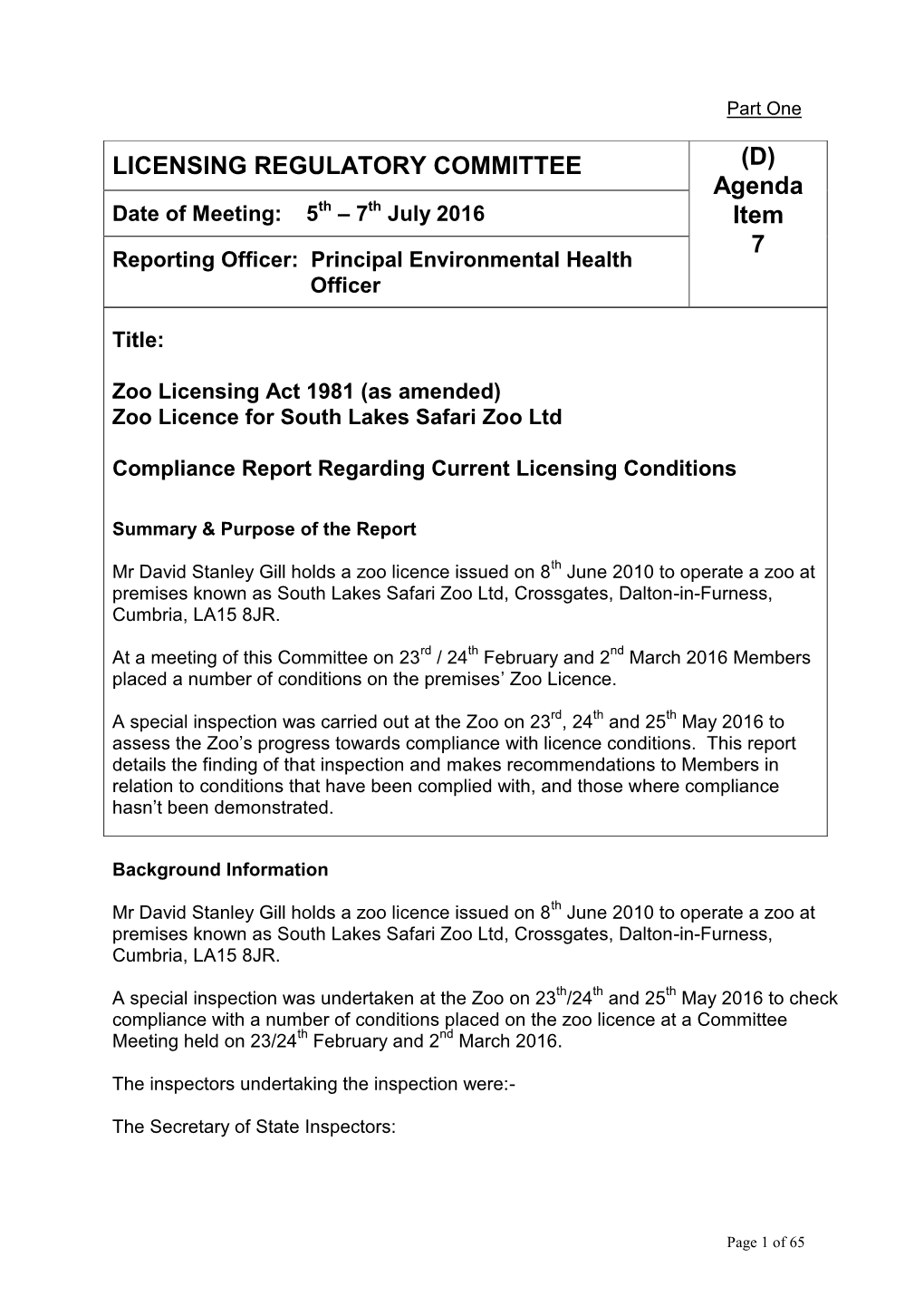 LICENSING REGULATORY COMMITTEE (D) Agenda Item 7