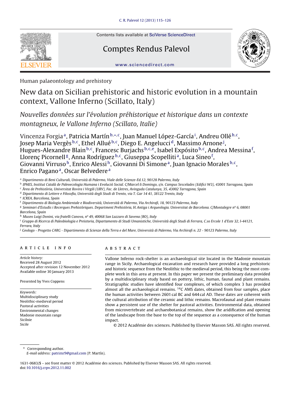 New Data on Sicilian Prehistoric and Historic Evolution in a Mountain Context, Vallone Inferno (Scillato, Italy)