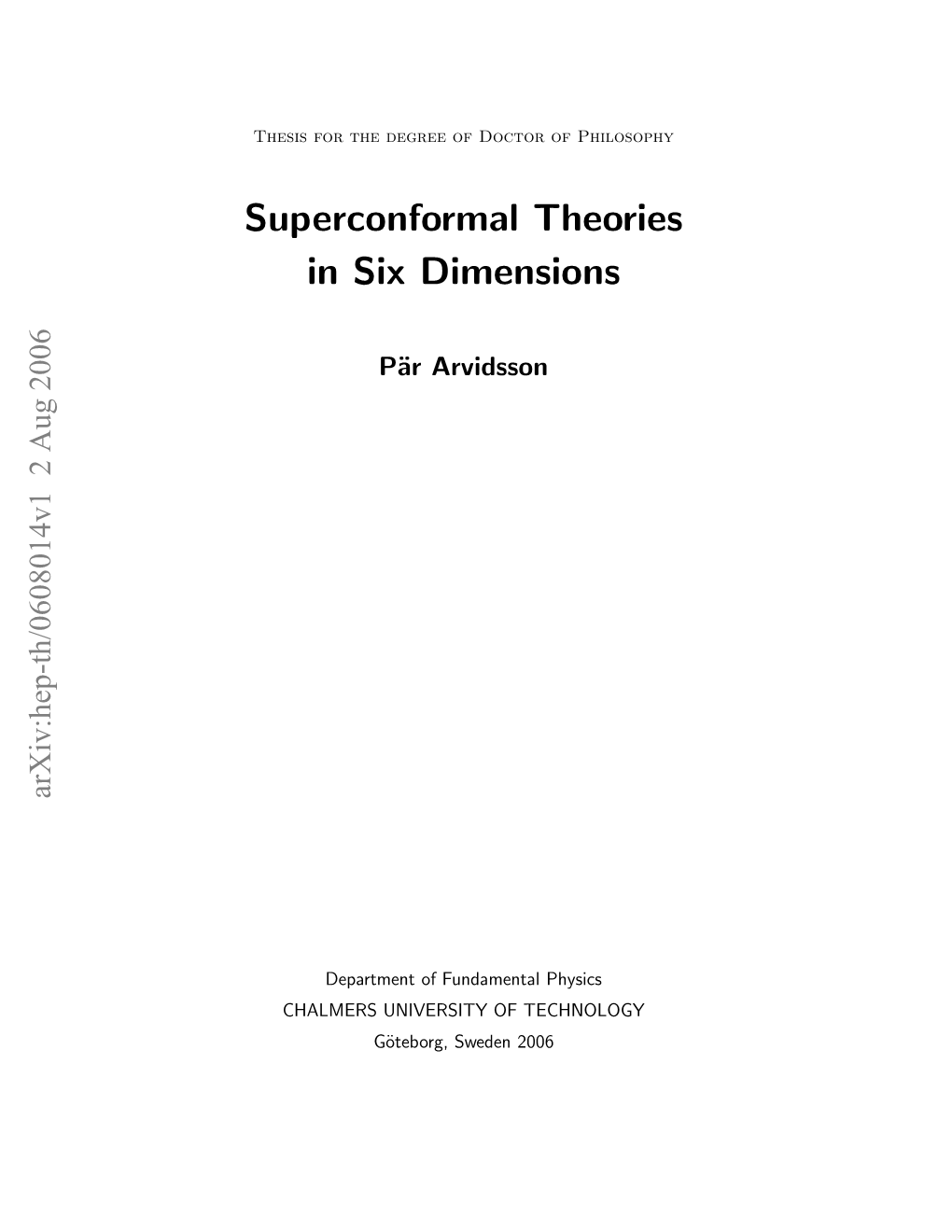 Superconformal Theories in Six Dimensions