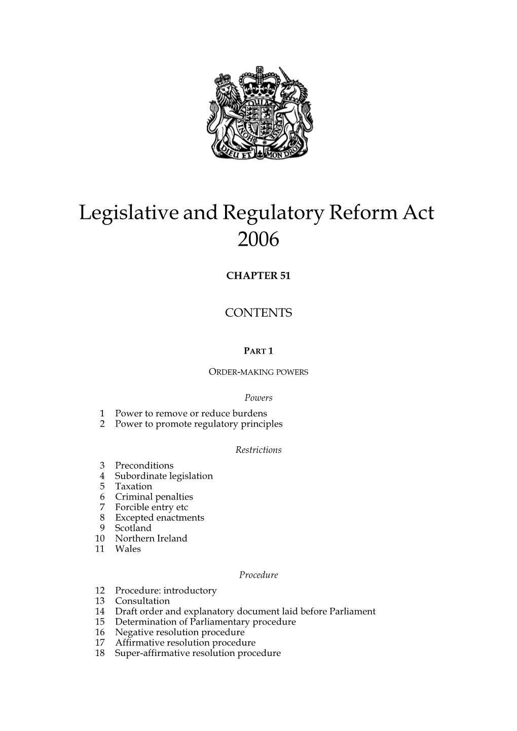 Legislative and Regulatory Reform Act 2006