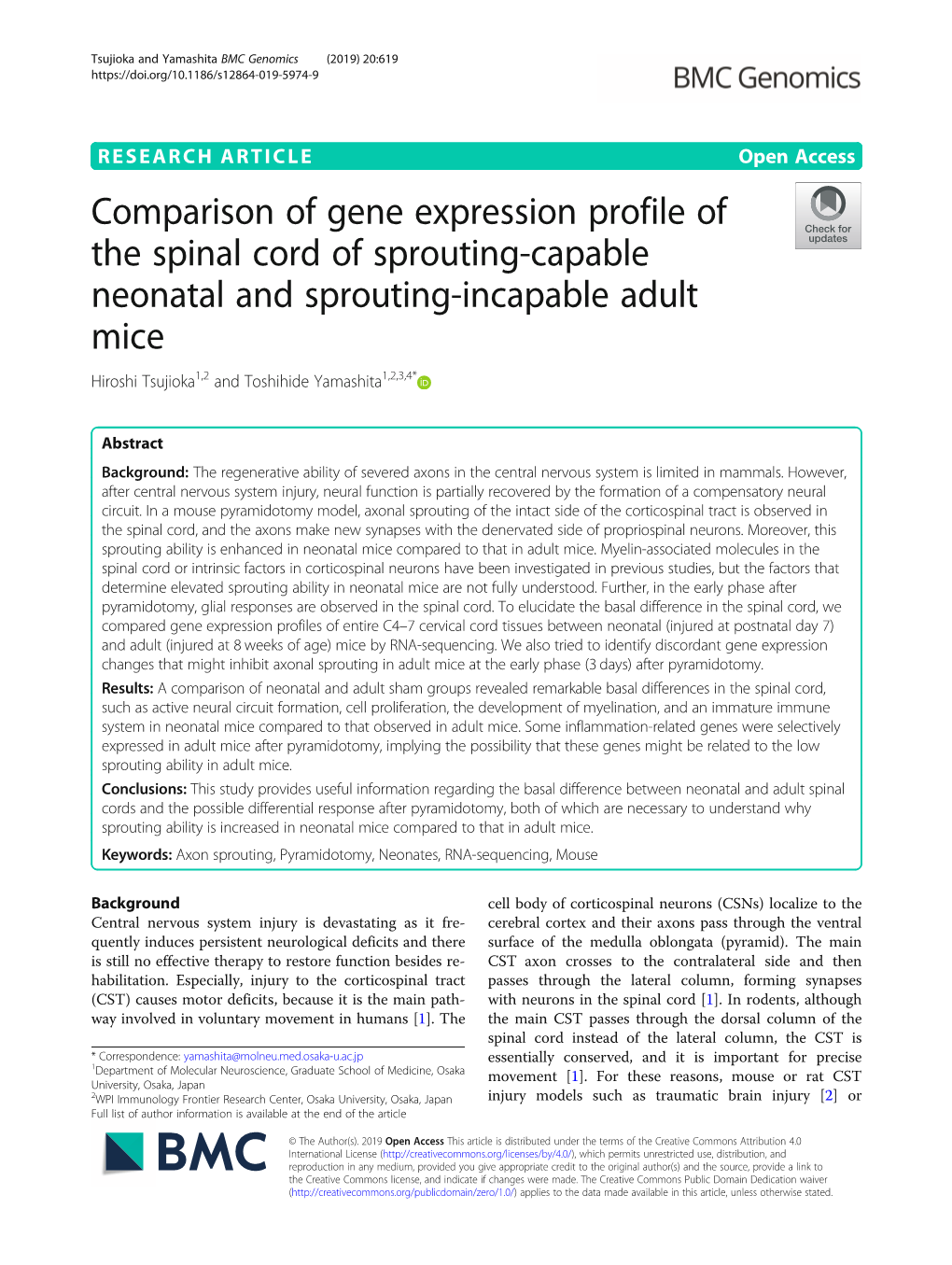 Comparison of Gene Expression Profile of the Spinal Cord Of