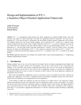 Design and Implementation of ET++, a Seamless Object-Oriented Application Framework1