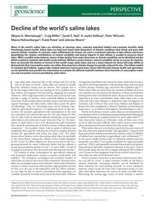 Decline of the World's Saline Lakes