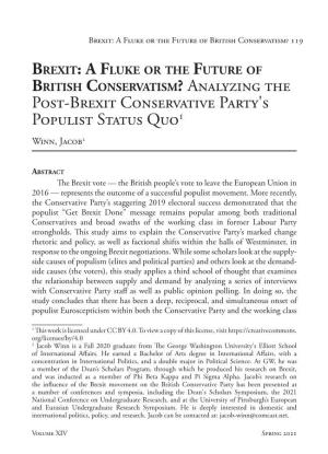 Analyzing the Post-Brexit Conservative Party's Populist Status Quo1 Winn, Jacob2