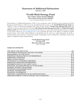 Statement of Additional Information Vivaldi Multi-Strategy Fund