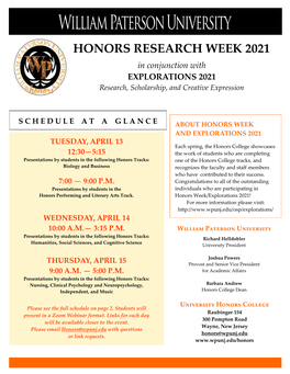 HONORS RESEARCH WEEK 2021 in Conjunction with EXPLORATIONS 2021 Research, Scholarship, and Creative Expression