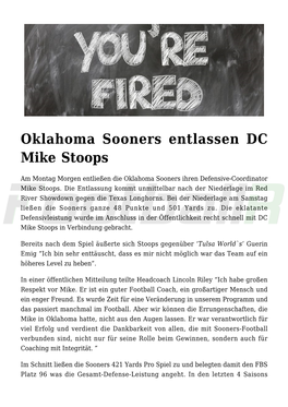 Oklahoma Sooners Entlassen DC Mike Stoops