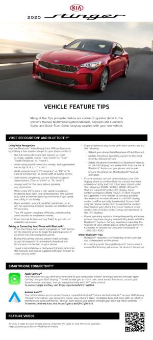 2020 Stinger Vehicle Feature Tips