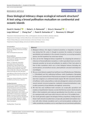 Does Biological Intimacy Shape Ecological Network Structure? a Test Using a Brood Pollination Mutualism on Continental and Oceanic Islands