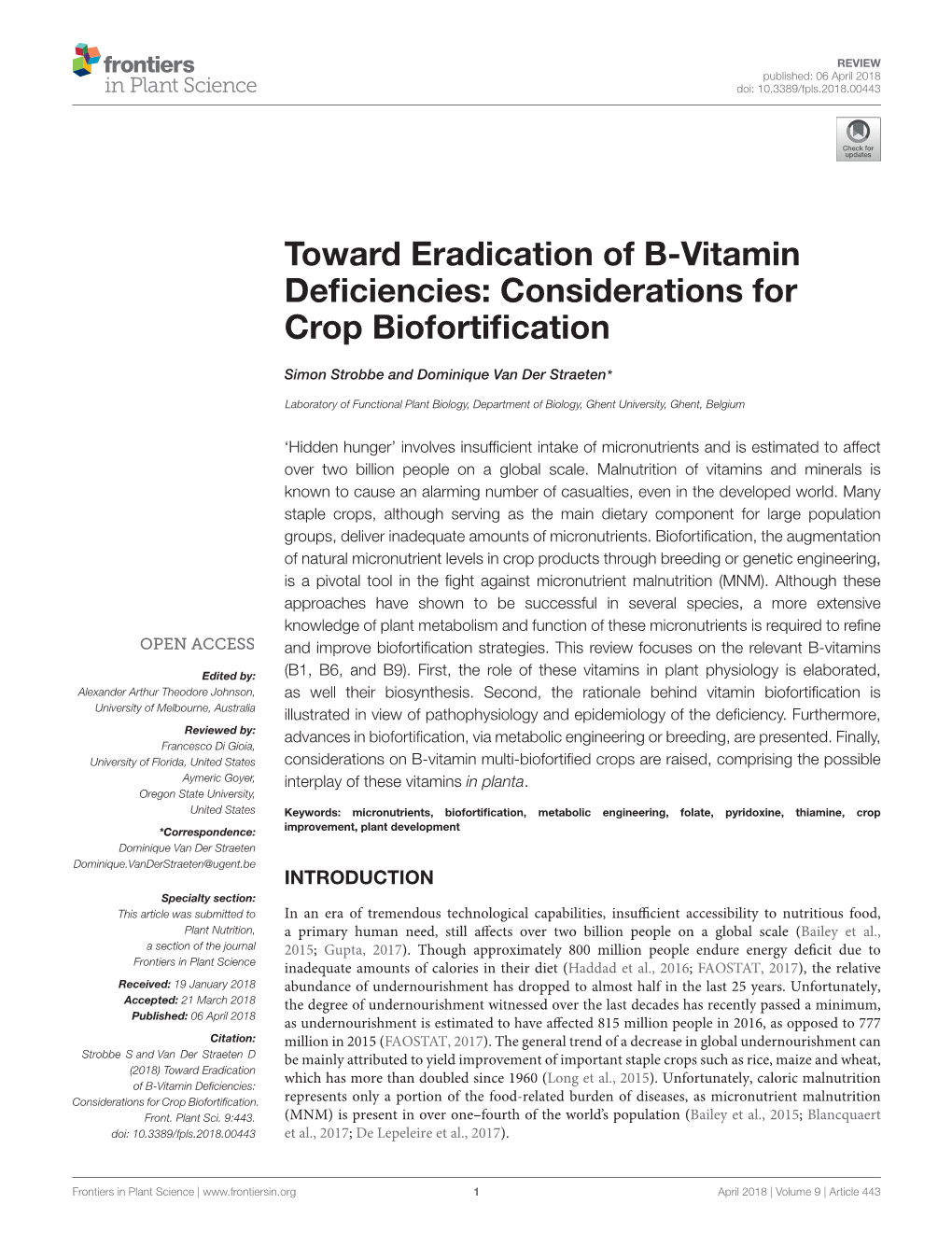 Considerations for Crop Biofortification