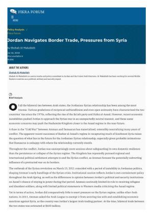 Jordan Navigates Border Trade, Pressures from Syria | The