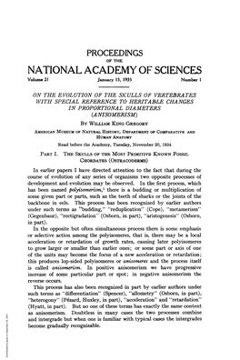 NATIONAL ACADEMY of SCIENCES Volume 21 January 15, 1935 Number I