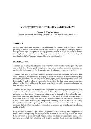 Metallography of Titanium and Its Alloys