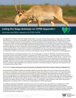 Listing the Saiga Antelope on CITES Appendix I