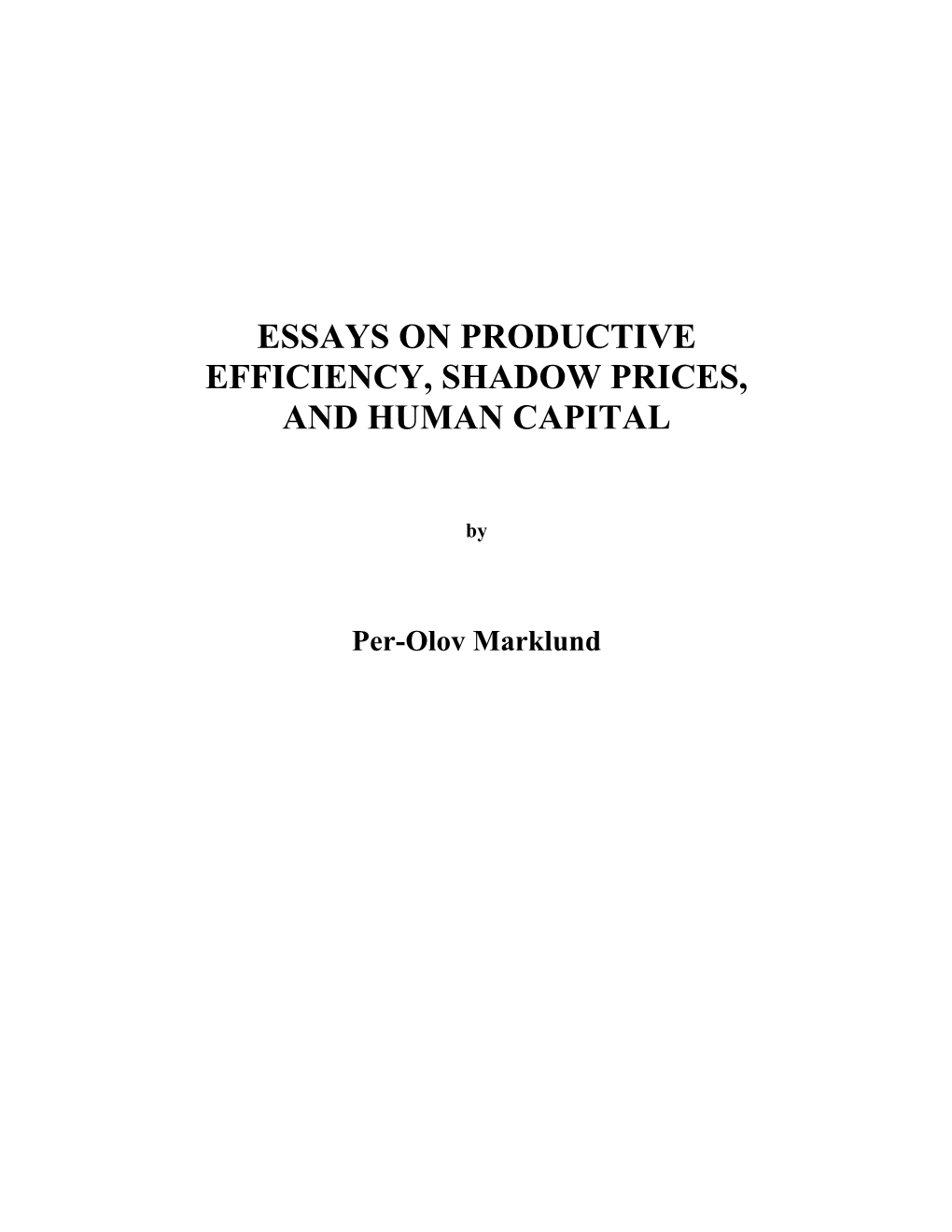 Essays on Productive Efficiency, Shadow Prices, and Human Capital