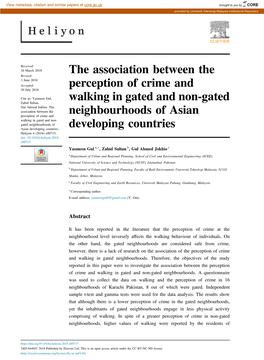 The Association Between the Perception of Crime and Walking in Gated and Non-Gated Neighbourhoods of Asian Developing Countries