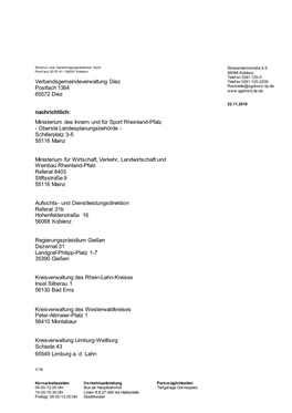 Verbandsgemeindeverwaltung Diez Postfach 1364 65572 Diez Nachrichtlich: Ministerium Des Innern Und Für Sport Rheinland-Pfalz