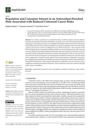 Regulation and Consumer Interest in an Antioxidant-Enriched Ham Associated with Reduced Colorectal Cancer Risks