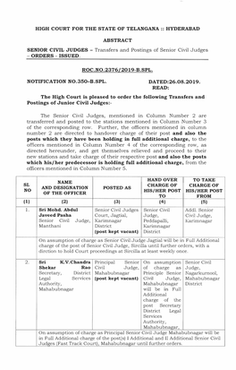 Transfers and Postings of Senior Civil Judges - ORDERS - ISSUED