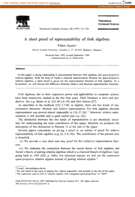 A Short Proof of Representability of Fork Algebras