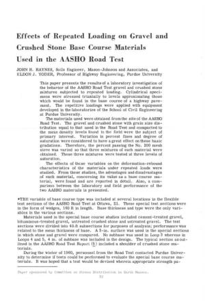 Effects of Repeated Loading on Gravel and Crushed Stone Base Course Materials Used in the AASHO Road Test