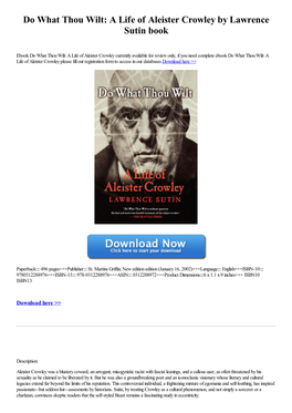 Download Do What Thou Wilt: a Life of Aleister Crowley by Lawrence Sutin