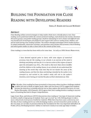 Building the Foundation for Close Reading with Developing Readers