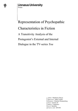Representation of Psychopathic Characteristics in Fiction