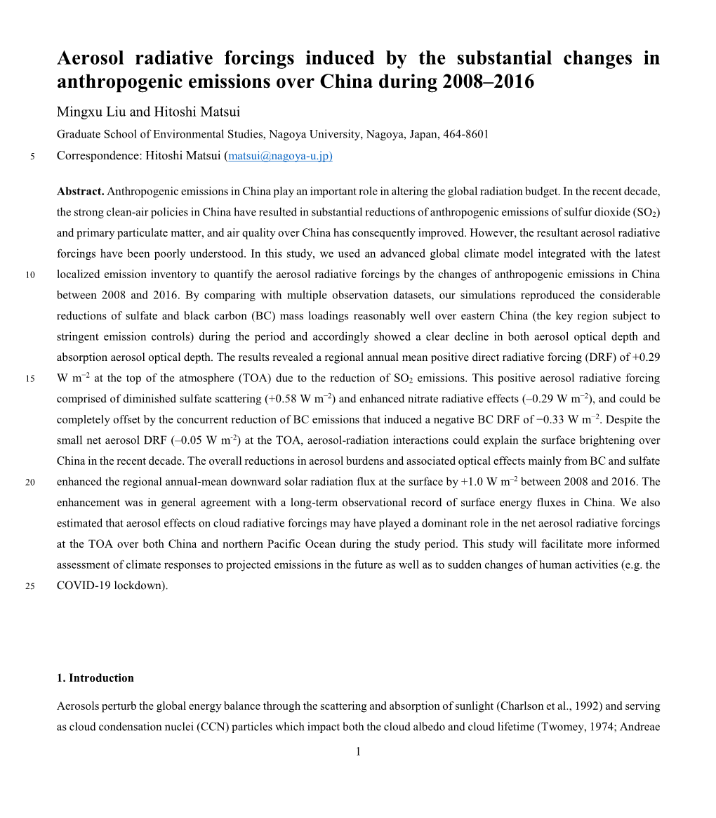 Aerosol Radiative Forcings Induced by the Substantial Changes In