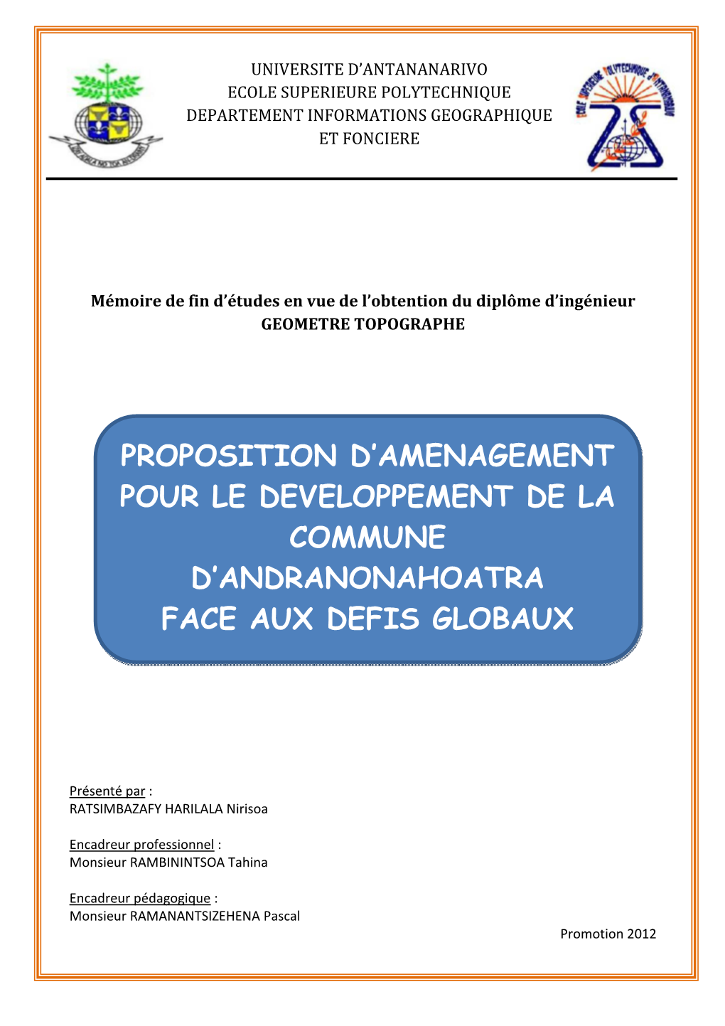 Proposition D'amenagement Pour Le Developpement De