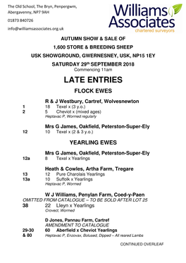 Late Entries Flock Ewes