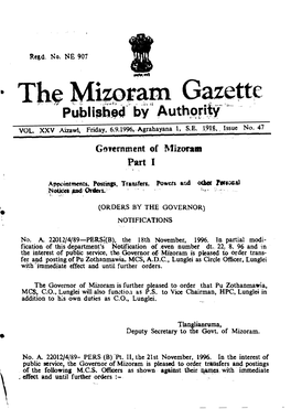 Gnvernment of Mizoram Part I J'orfoilal