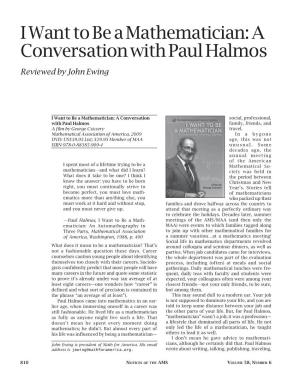 I Want to Be a Mathematician: a Conversation with Paul Halmos
