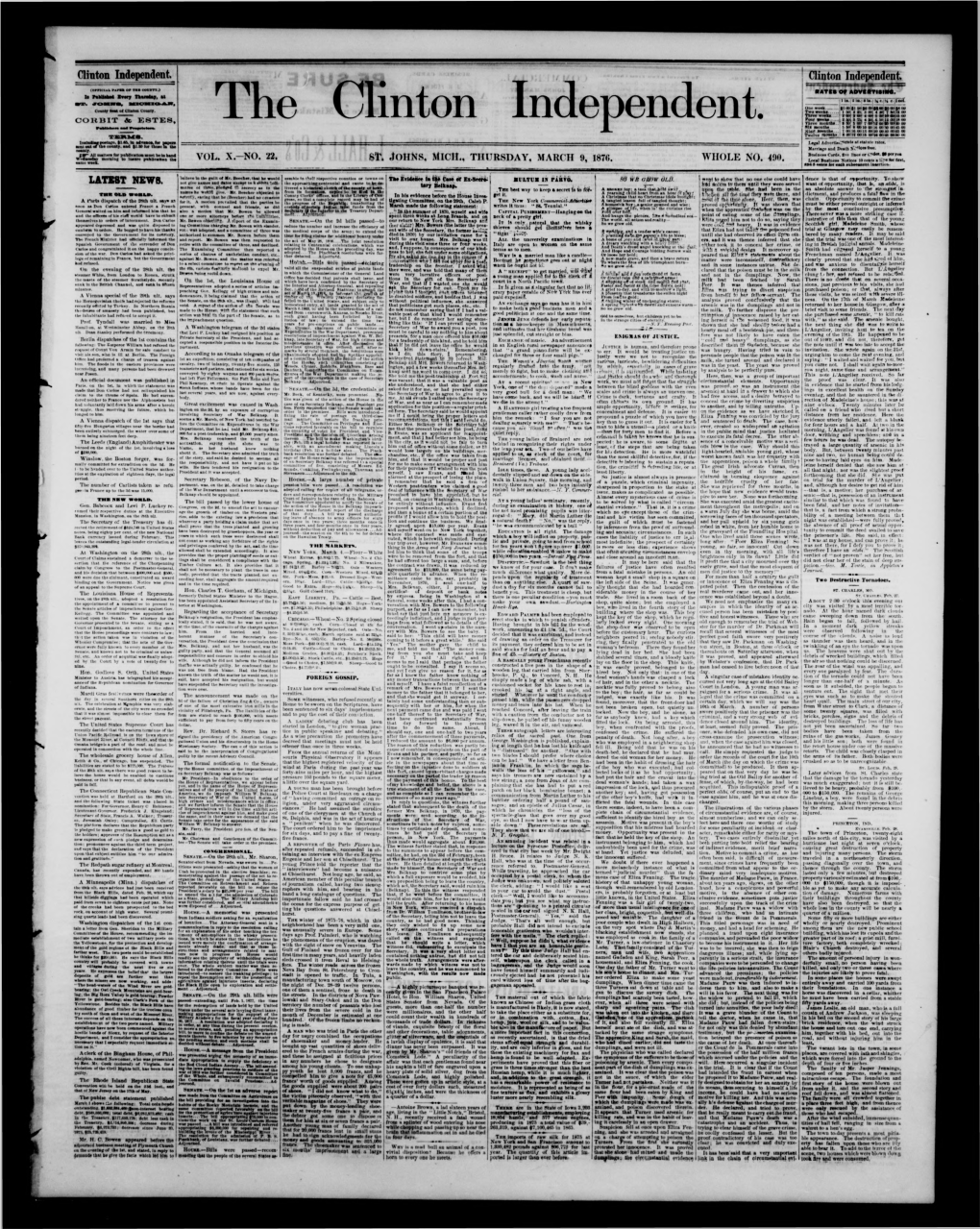 Clinton Independent VOL. X.-NO. 22, At* JOHNS, MICH., THURSDAY, MARCH