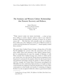 The Seminary and Western Culture: Relationships That Promote Recovery and Holiness