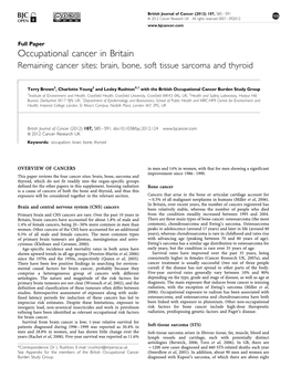 Occupational Cancer in Britain Remaining Cancer Sites: Brain, Bone, Soft Tissue Sarcoma and Thyroid