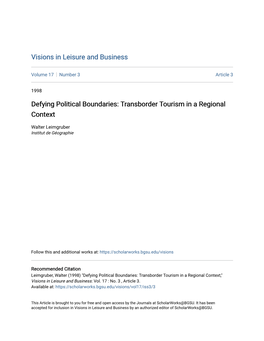 Defying Political Boundaries: Transborder Tourism in a Regional Context