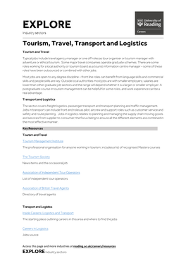 Tourism, Travel, Transport and Logistics