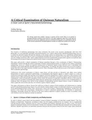 A Critical Examination of Quinean Naturalism______A Closer Look at Quine’S Naturalized Epistemology