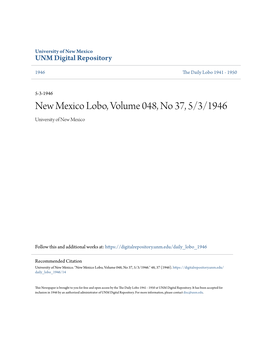 New Mexico Lobo, Volume 048, No 37, 5/3/1946 University of New Mexico