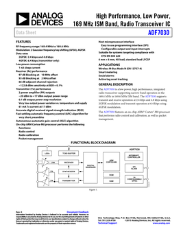 High Performance, Low Power, 169 Mhz ISM Band, Radio Transceiver