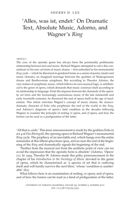 'Alles, Was Ist, Endet:' on Dramatic Text, Absolute Music, Adorno, and Wagner's Ring