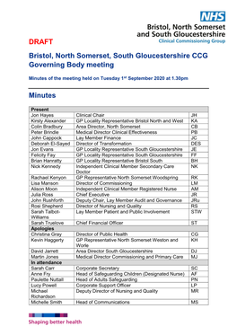 DRAFT Bristol, North Somerset, South Gloucestershire CCG Governing Body Meeting