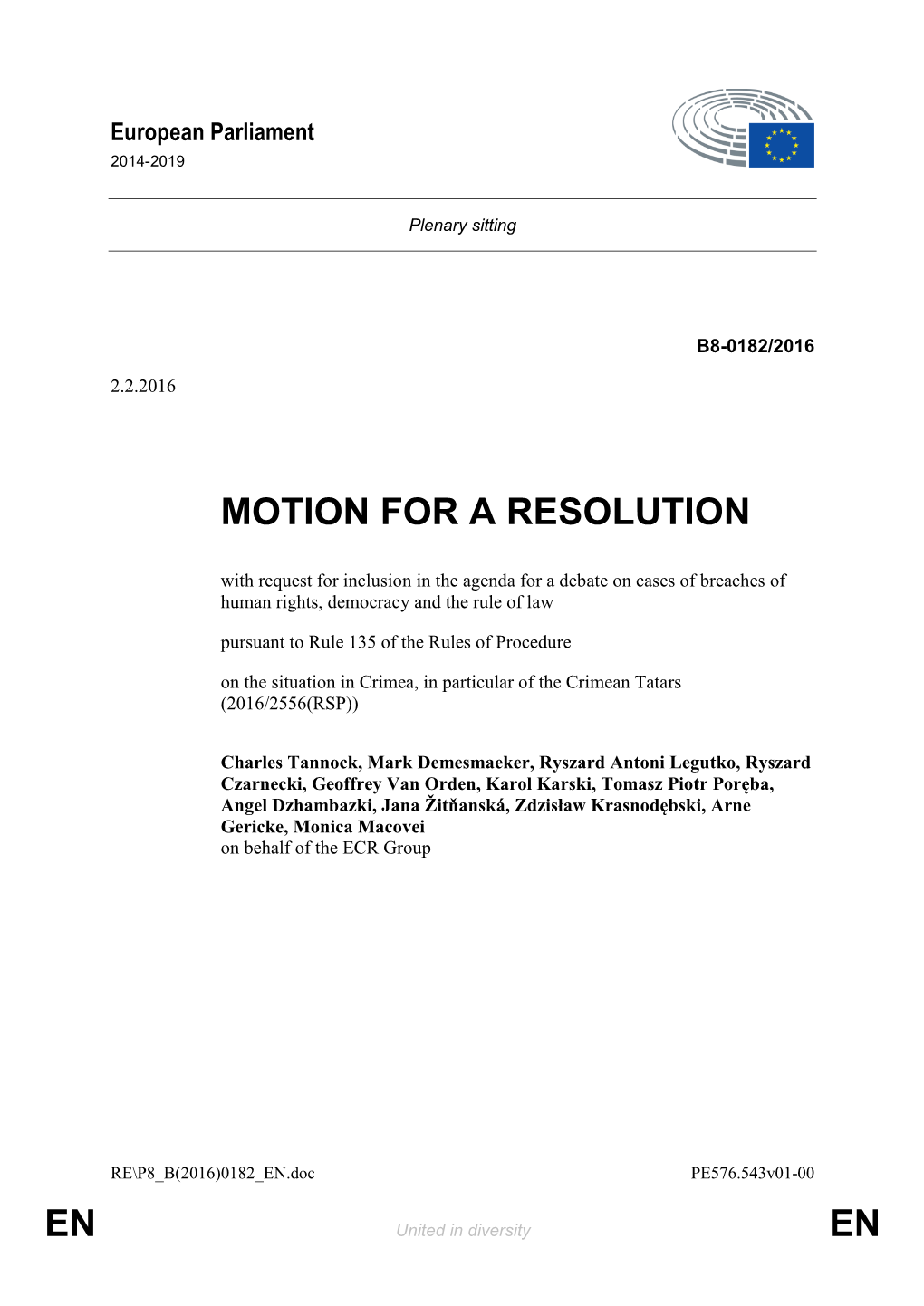 En En Motion for a Resolution